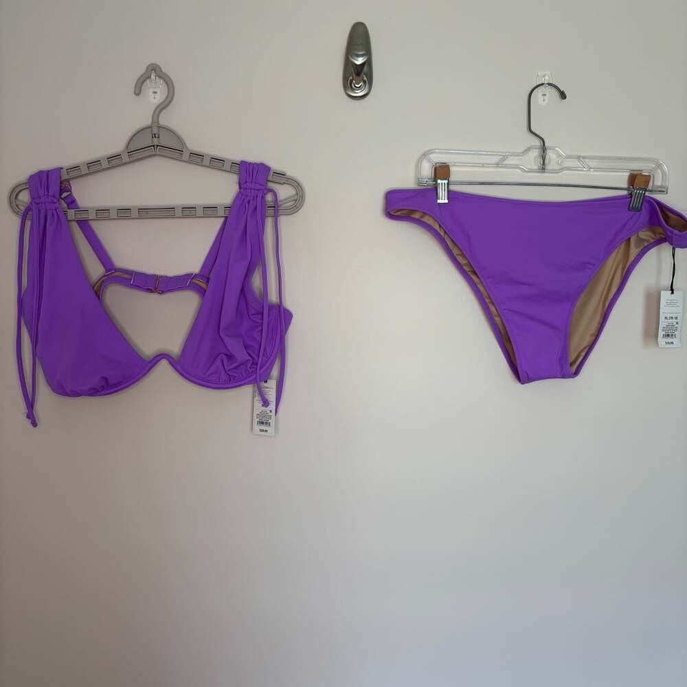 SHADE & SHORE NEW 2-Piece Bikini 38D Underwire Womens XL HIgh Leg Extra Cheeky
